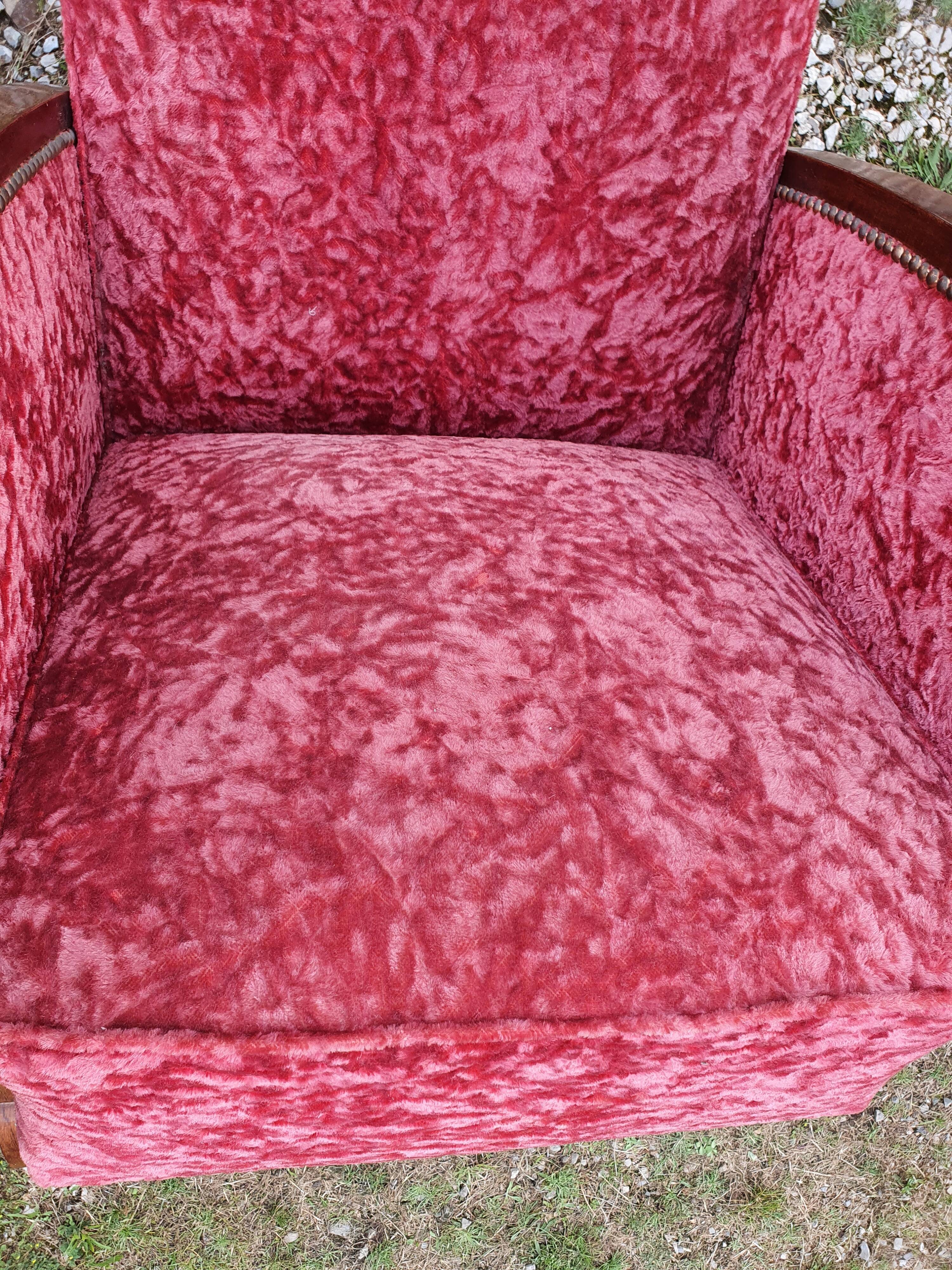 Canape and 2 armchairs art deco red velvet