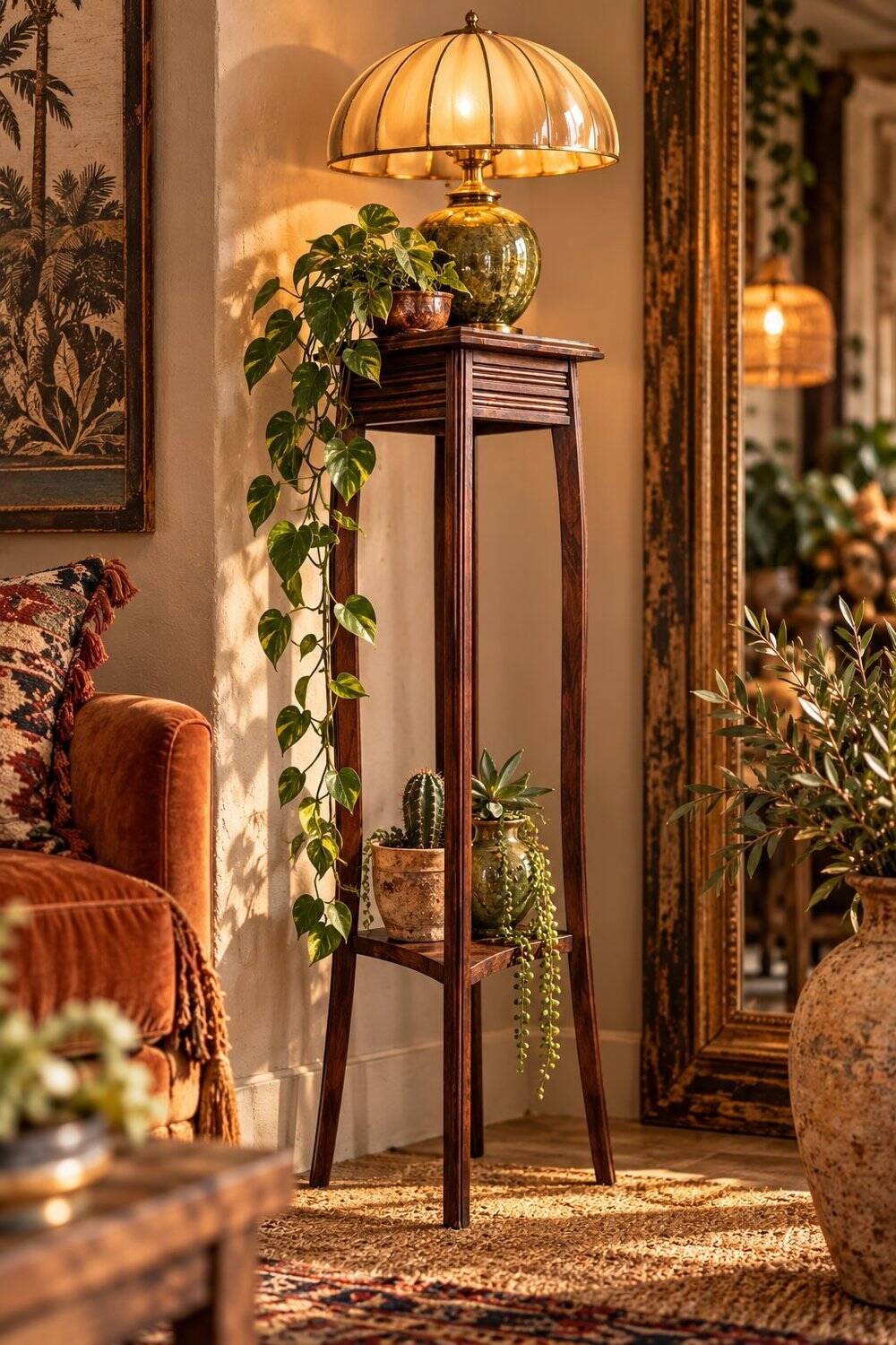 Victorian English two-tier stand in solid wood.