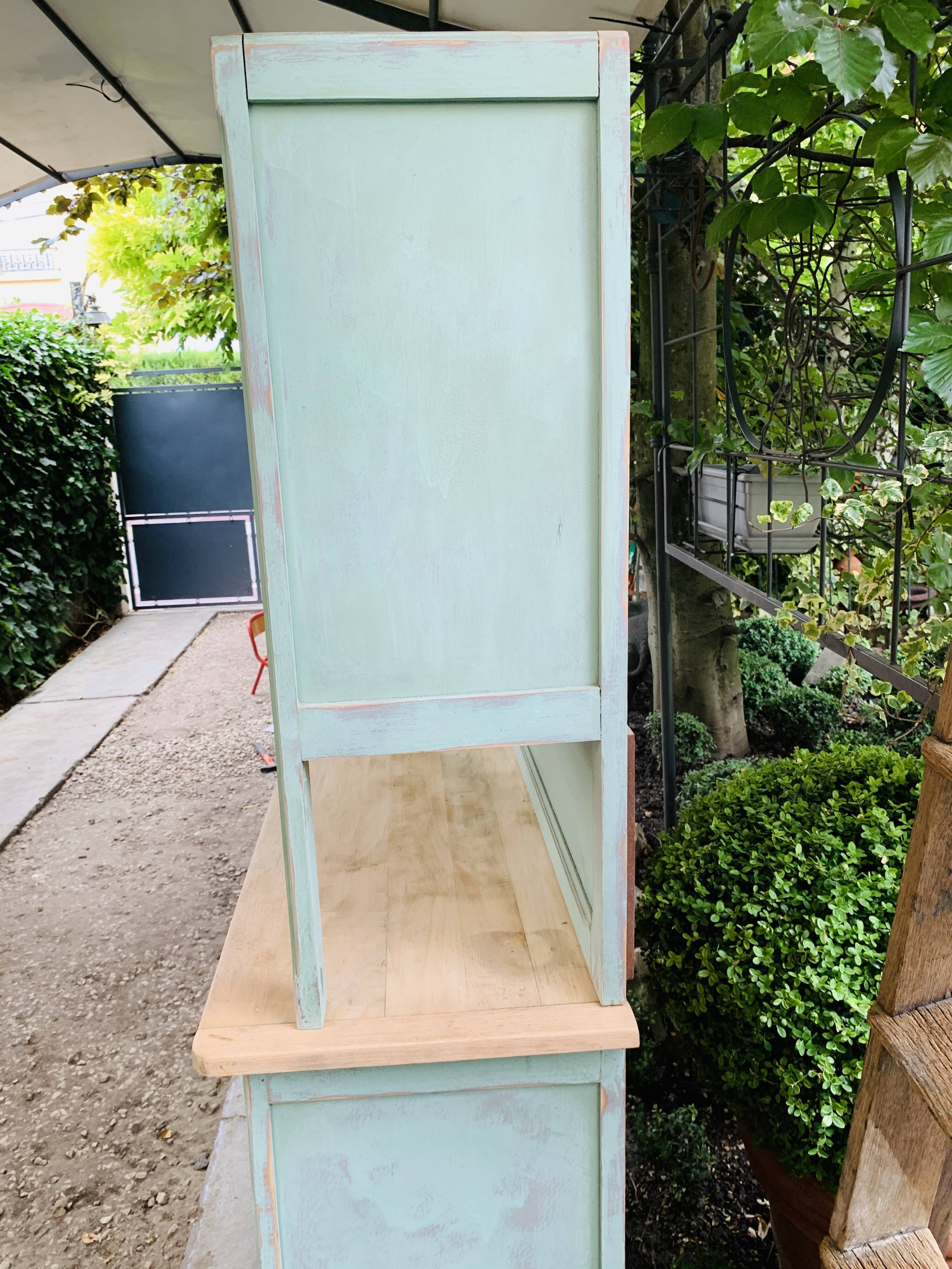 Parisian buffet patine celadon green and bluish grey
