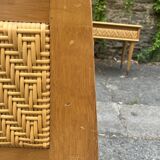 Vintage oak and rattan bed + 2 matching bedside tables – 1950s/60s – invoice