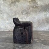 Stool, tabouret or low Japanese-style armchair in brutalist monoxyle radica.