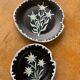 Two plates, decorative dishes edelweiss patterns in glazed ceramic signed SF vintage