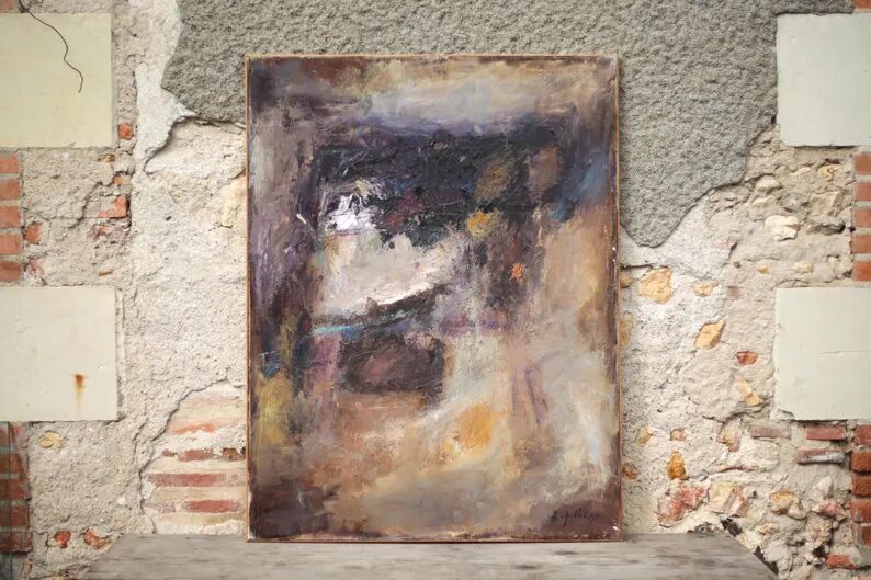 Oil on canvas signed Raymond Galliano, abstract composition, large wall painting, interior decoration.