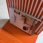 Vintage metal magazine rack in perforated orange/Mathieu Mategot style/70s