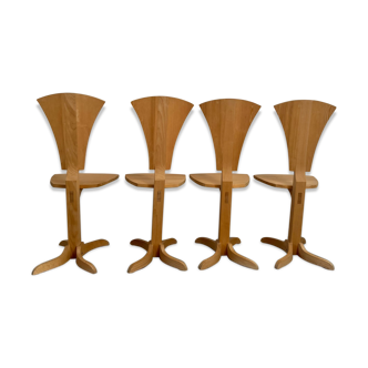 Lot 4 chaises originales en pin massif design années 80 vintage moderniste