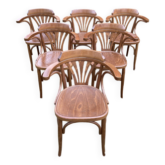 set of 6 Viennese chairs Bentwood Restaurant Paris bistro Fischel 1980 vintage Bentwood