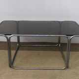 Coffee table in smoked glass and chrome 1970