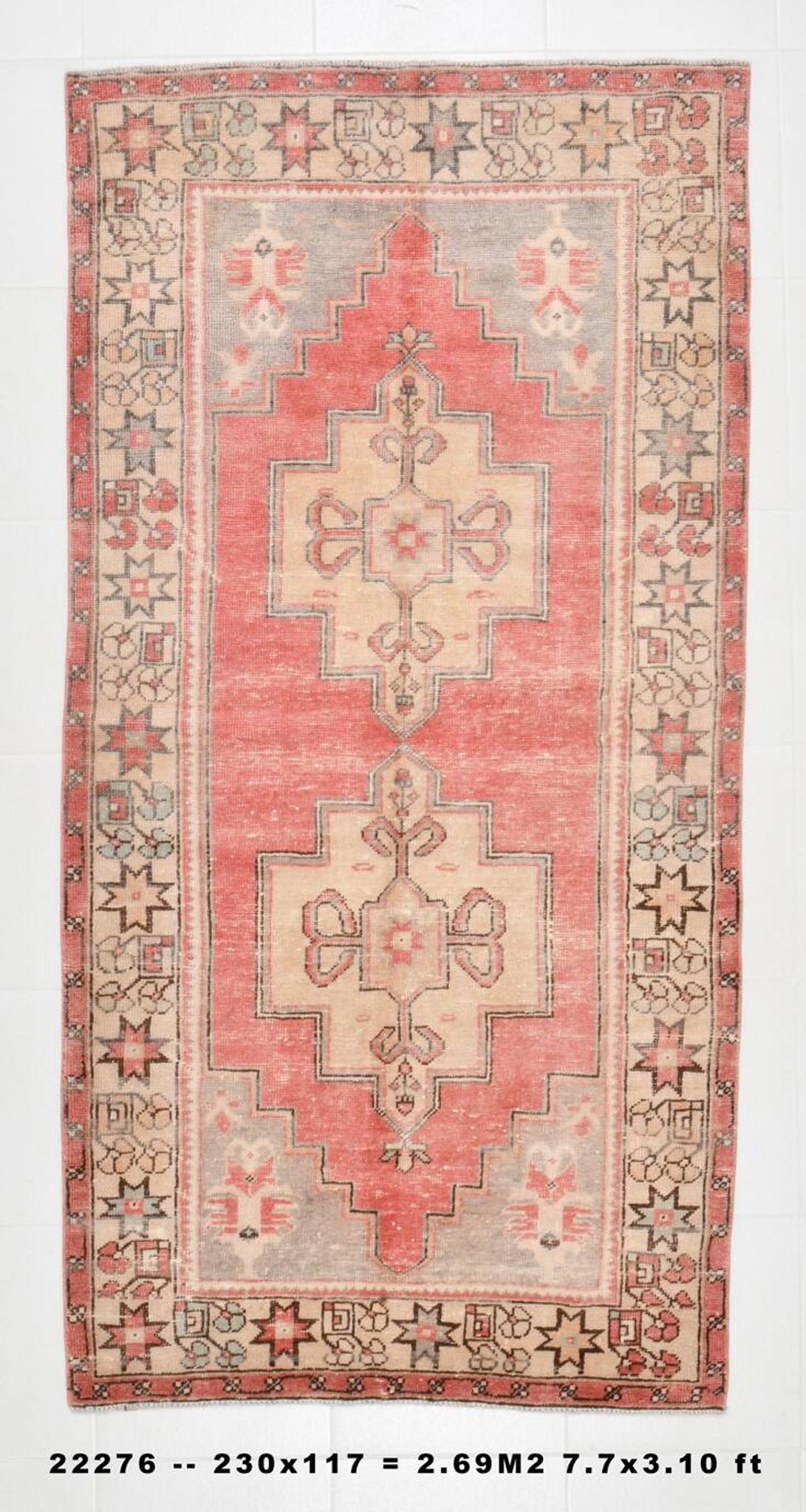 4x8 Vintage Soft Red & Samon Beige Turkish Handwoven Vintage Rug,177x230 Cm