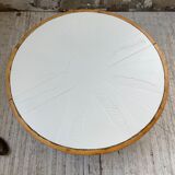 Round coffee table white ceramic and wood