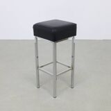 4x Chrome and Leather Bar Stools, 1980s