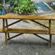 Pair of brutalist benches in solid blond elm by Aranjou, France, 1970s