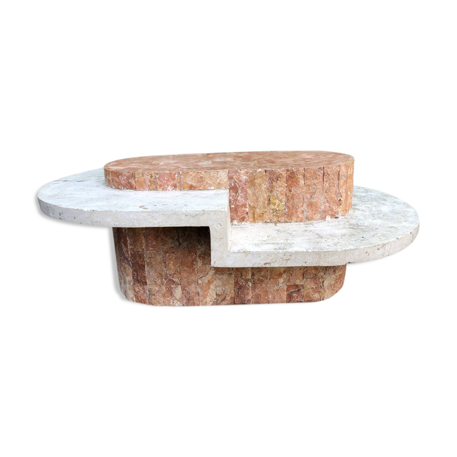 Vintage asymmetrical design coffee table in Mactan travertine stones by Magnussen ponte.