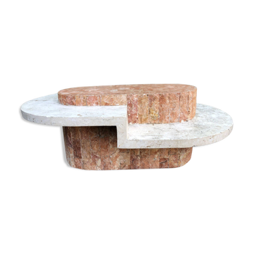 Vintage asymmetrical design coffee table made of Mactan travertine stones by Magnussen.