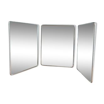Barber mirror triptych entourage patinated chromed metal