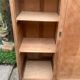 Vintage wardrobe with compass legs in raw wood, sliding doors, 1960s
