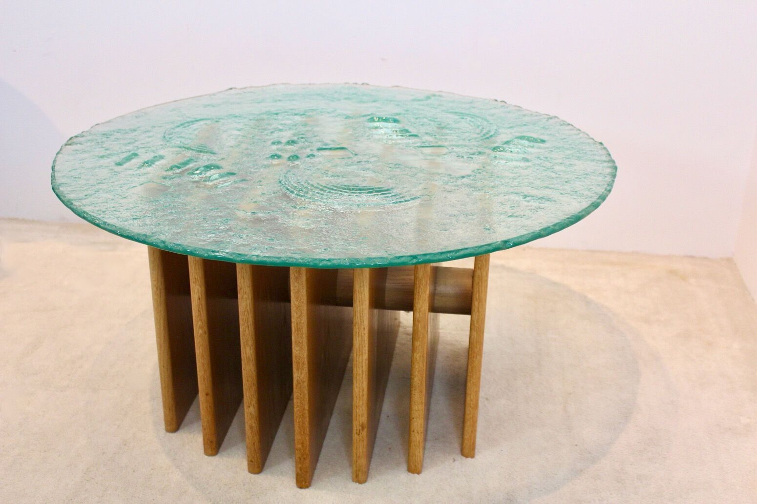 Table basse Heinz Lilienthal avec plateau en verre sculptural