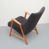 1950s armchair in anthracite velour, completly restored