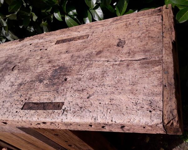 Etabli d’atelier L261xP50xH80,5cm ancien en hêtre