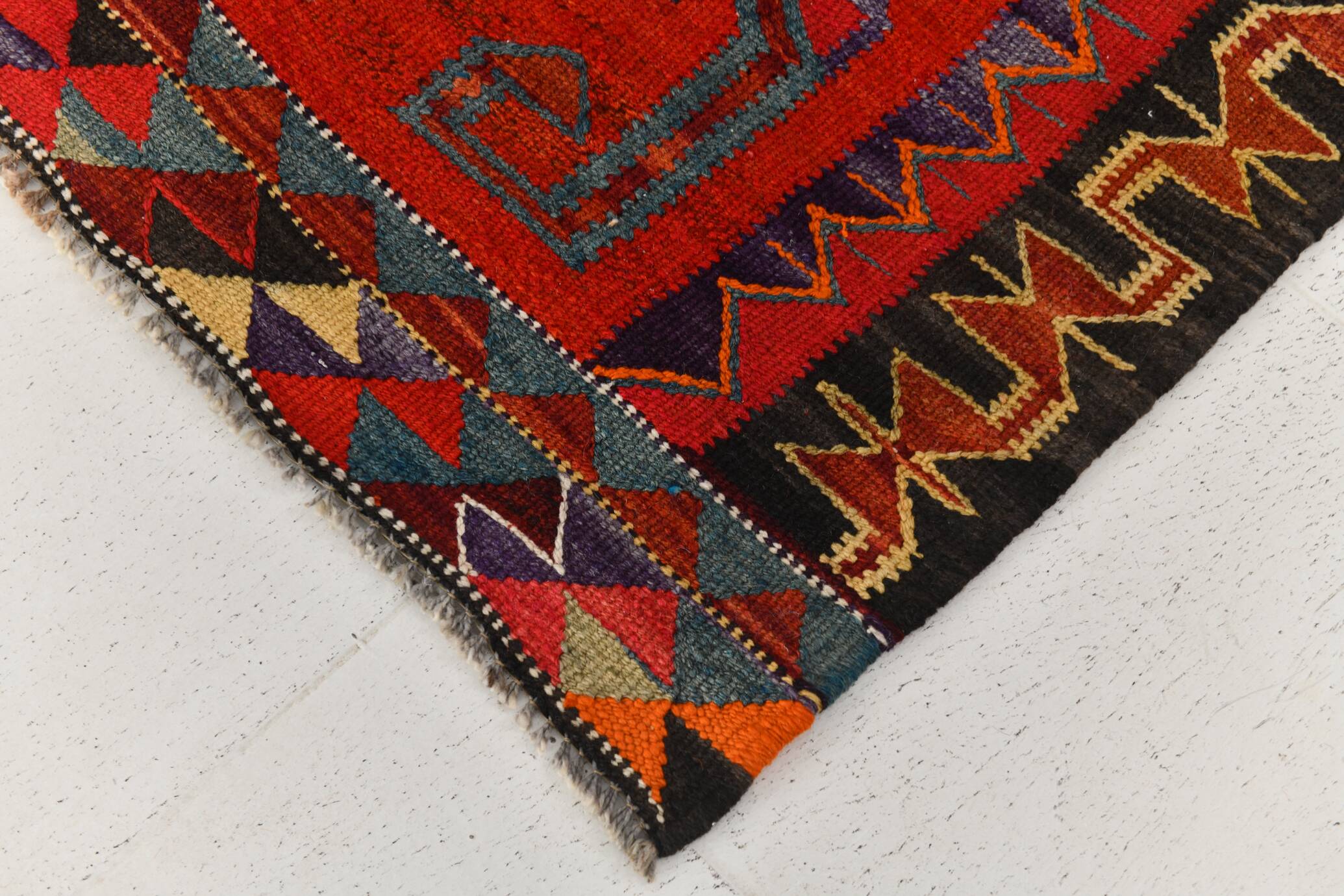 Burgundy & Red Vintage Runner Rug, 99x352Cm