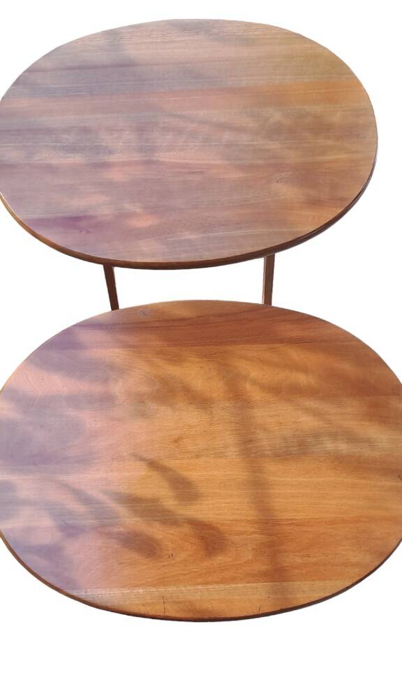Oval teak wooden folding boat table 1970 Wooden side table sold individually