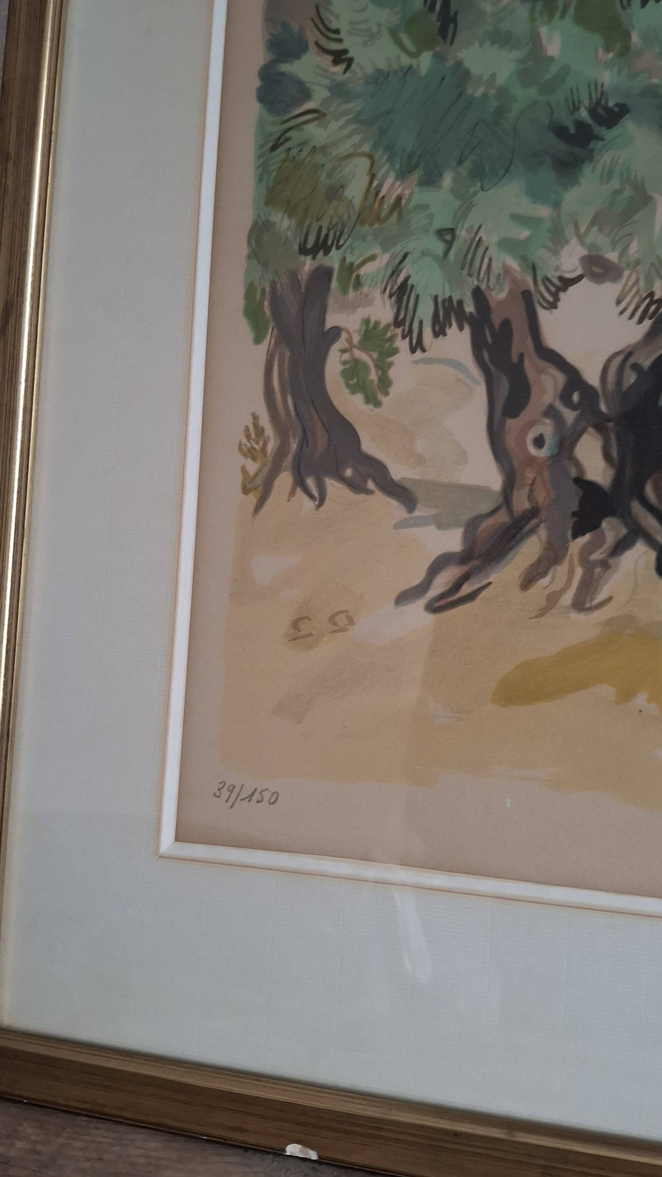 Large lithograph signed by Yves Brayer. Provençal landscape.