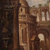 Antique Italian painting from the 18th century, Architectural Capriccio
