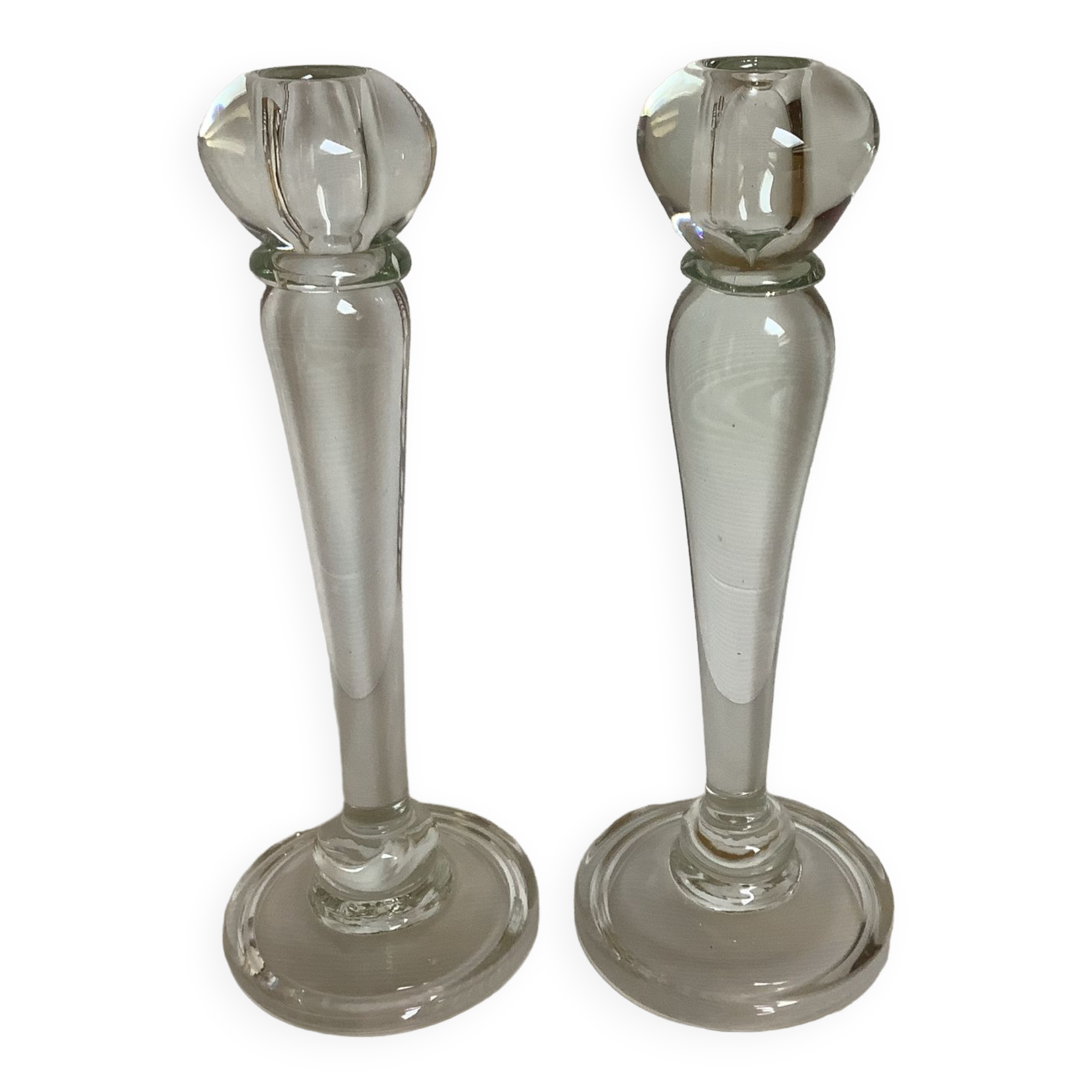 Pair large glass candle holders