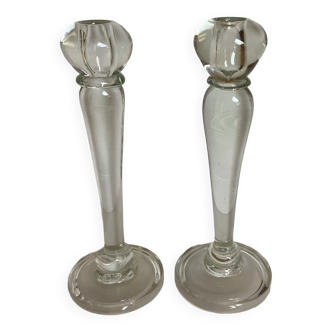 Pair large glass candle holders