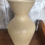 Old etruscan beige ceramic vase decorated with enameled flowers