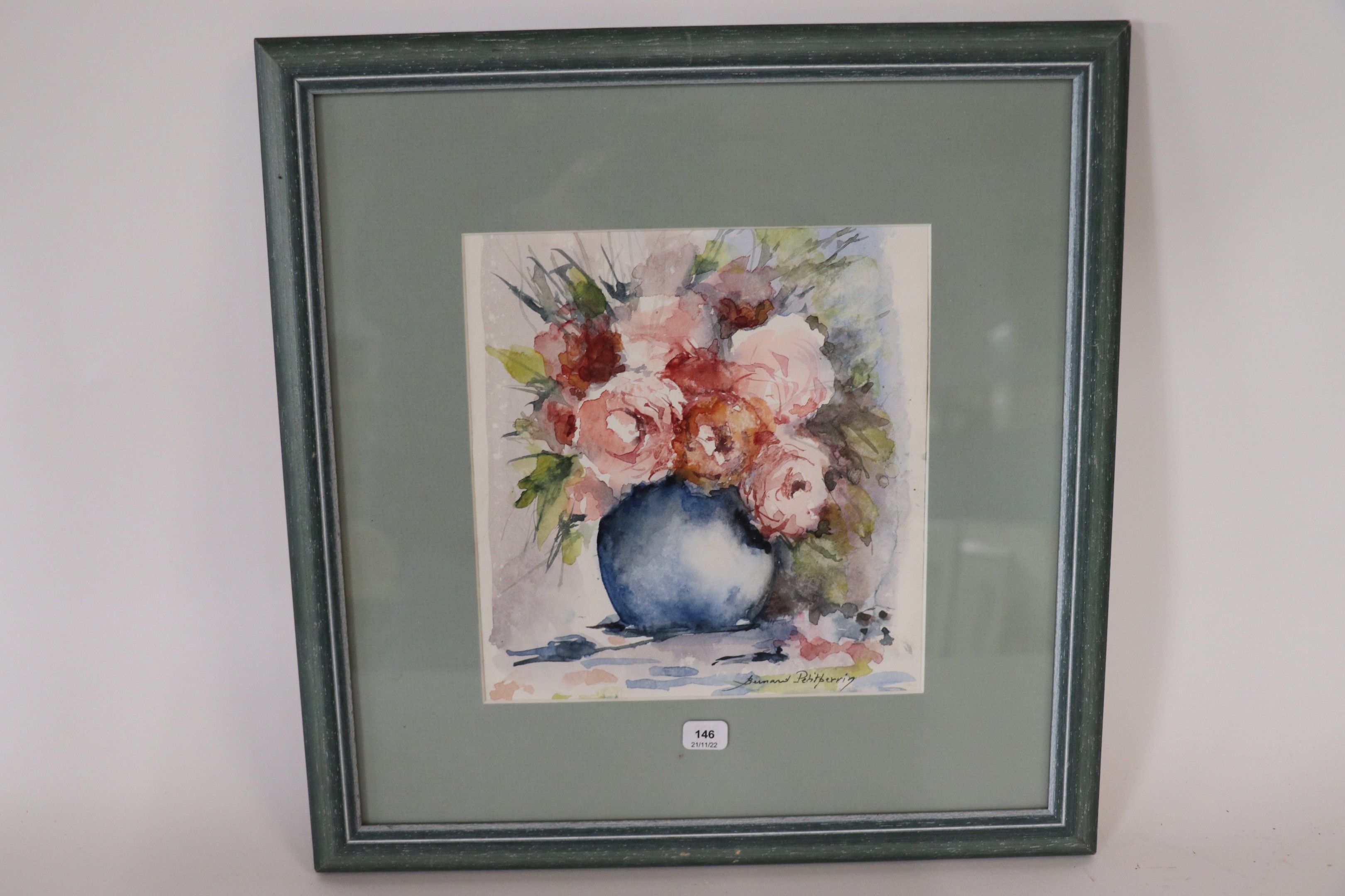 Signed watercolor flower vase