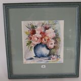 Signed watercolor flower vase
