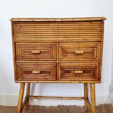Chest of drawers in rattan marquetry
