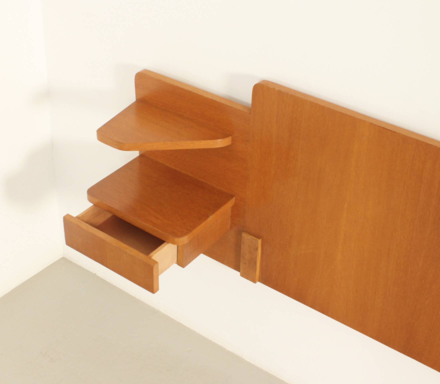 Headboard with teak bedside tables, France, 1960s