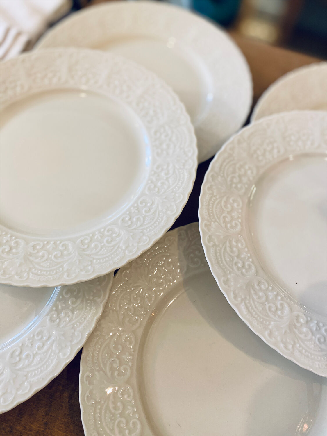 Lot of 6 Limoges plates and Ralph Lauren model Megan.