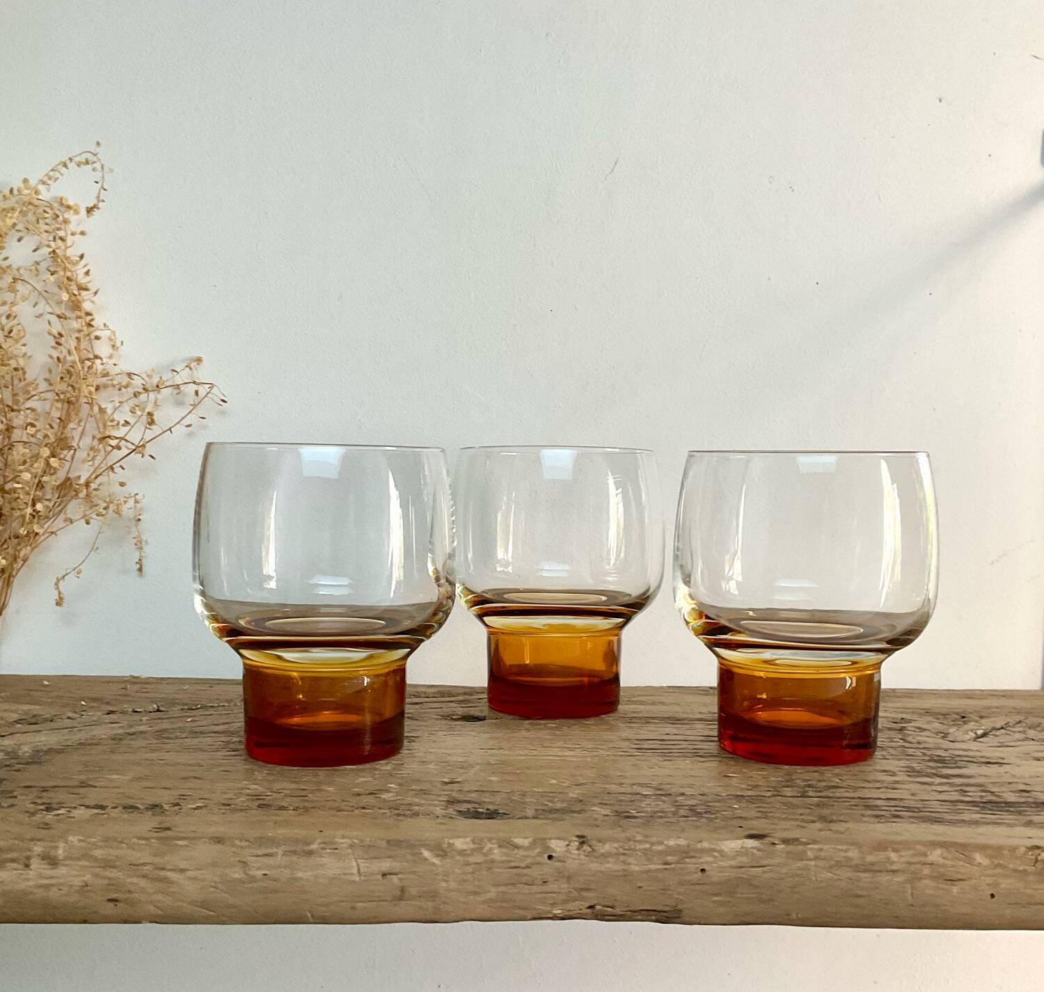 5 LUMINARC France glasses with amber feet