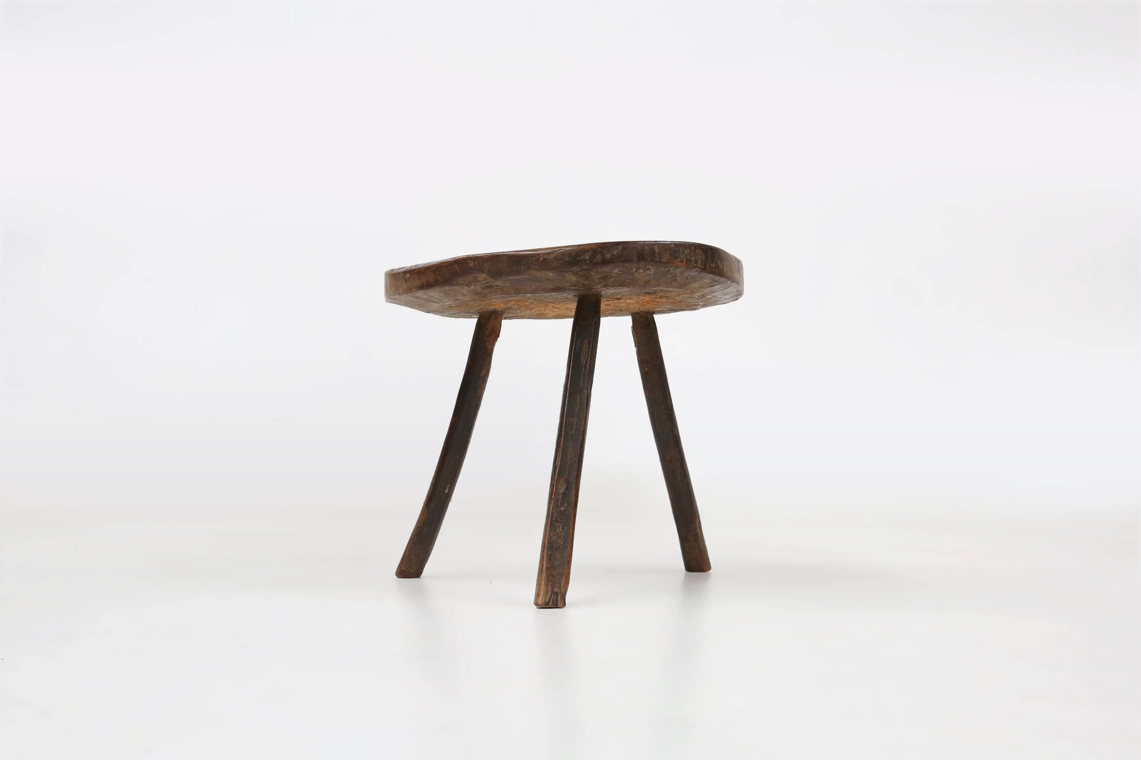 Sculptural rustic brutalist oak tripot stool, France ca. 1850