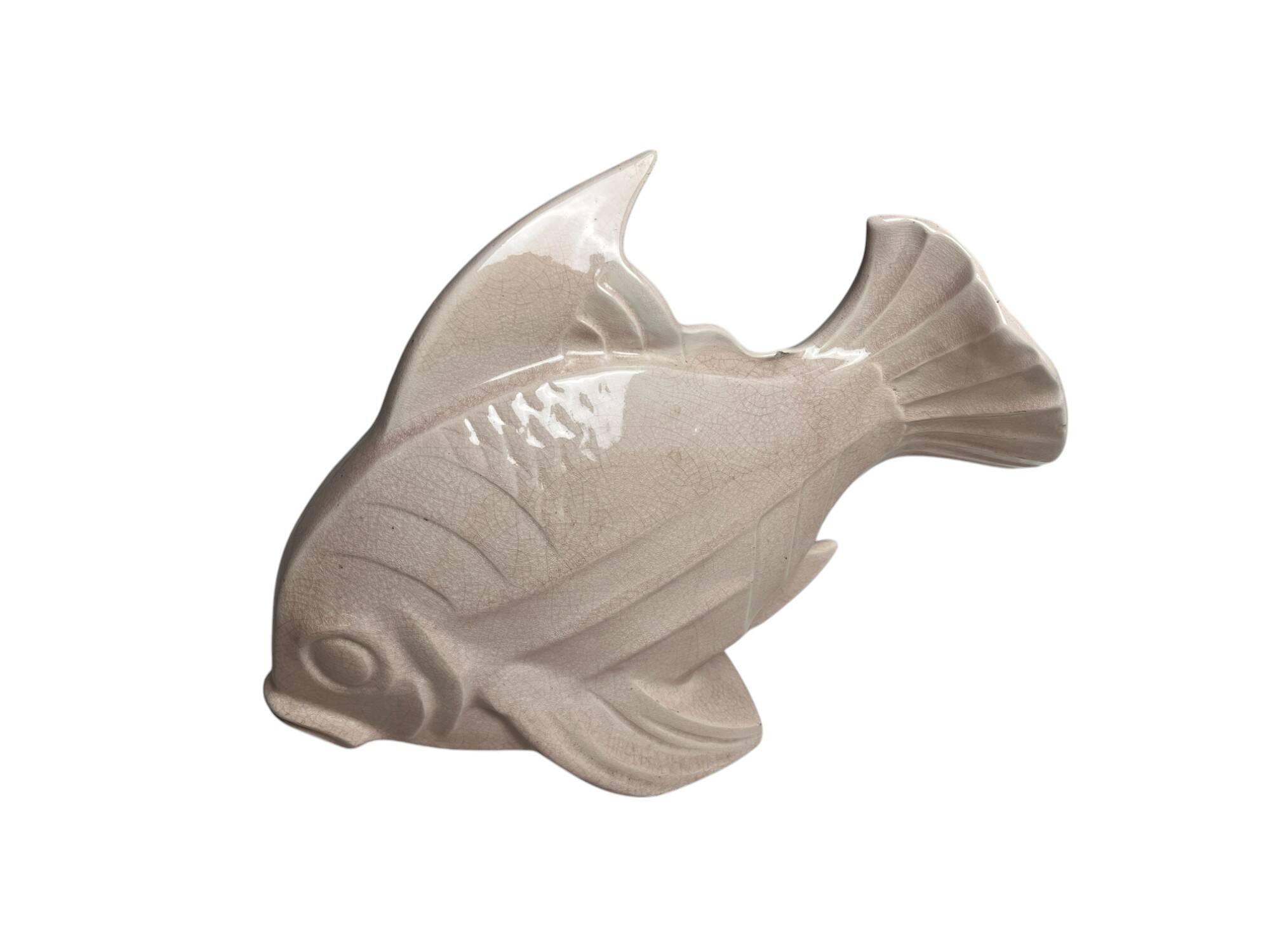 Le jan, large art deco cracked earthenware fish circa 1930
