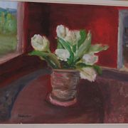 Huile sur toile originale suédoise – « Roses blanches » par Aina Schiller, Arvika