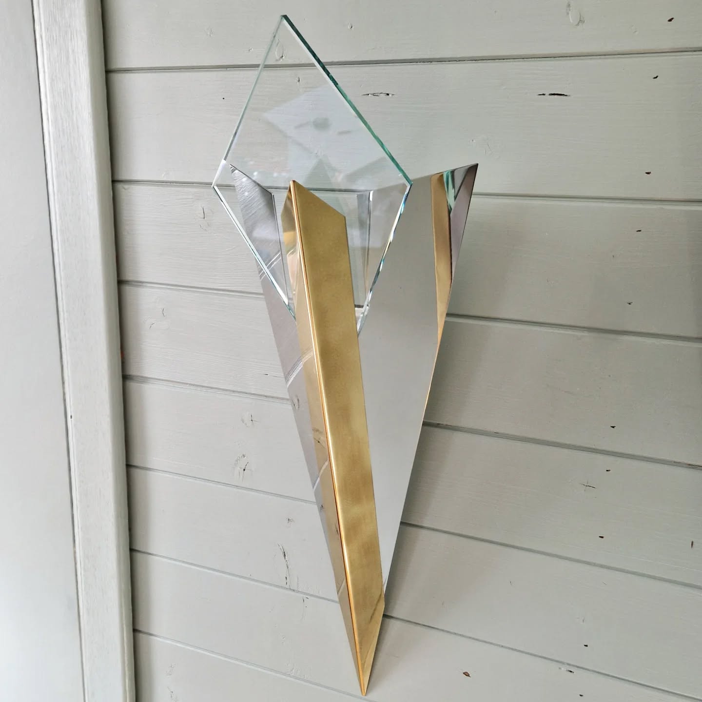 Large pair of triangular wall sconces, J.T. Kalmar, 1970-80.