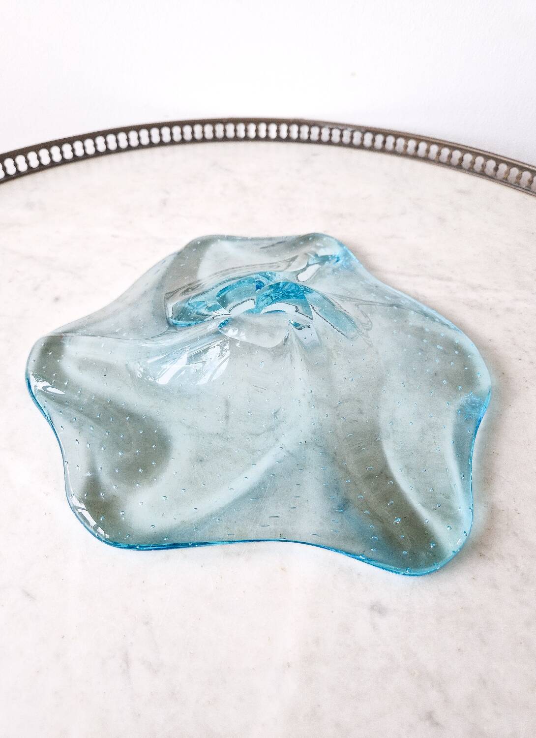 Vintage handcrafted Bullicante sky blue glass empty pocket