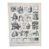 Gravure ancienne 1898, Reliure, couverture, livre • Lithographie originale et vintage