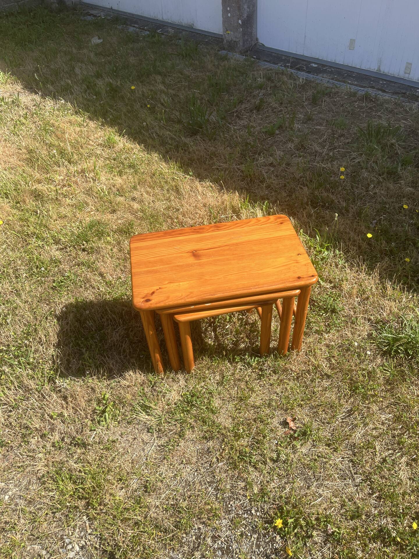 Vintage nesting table in chalet pine.