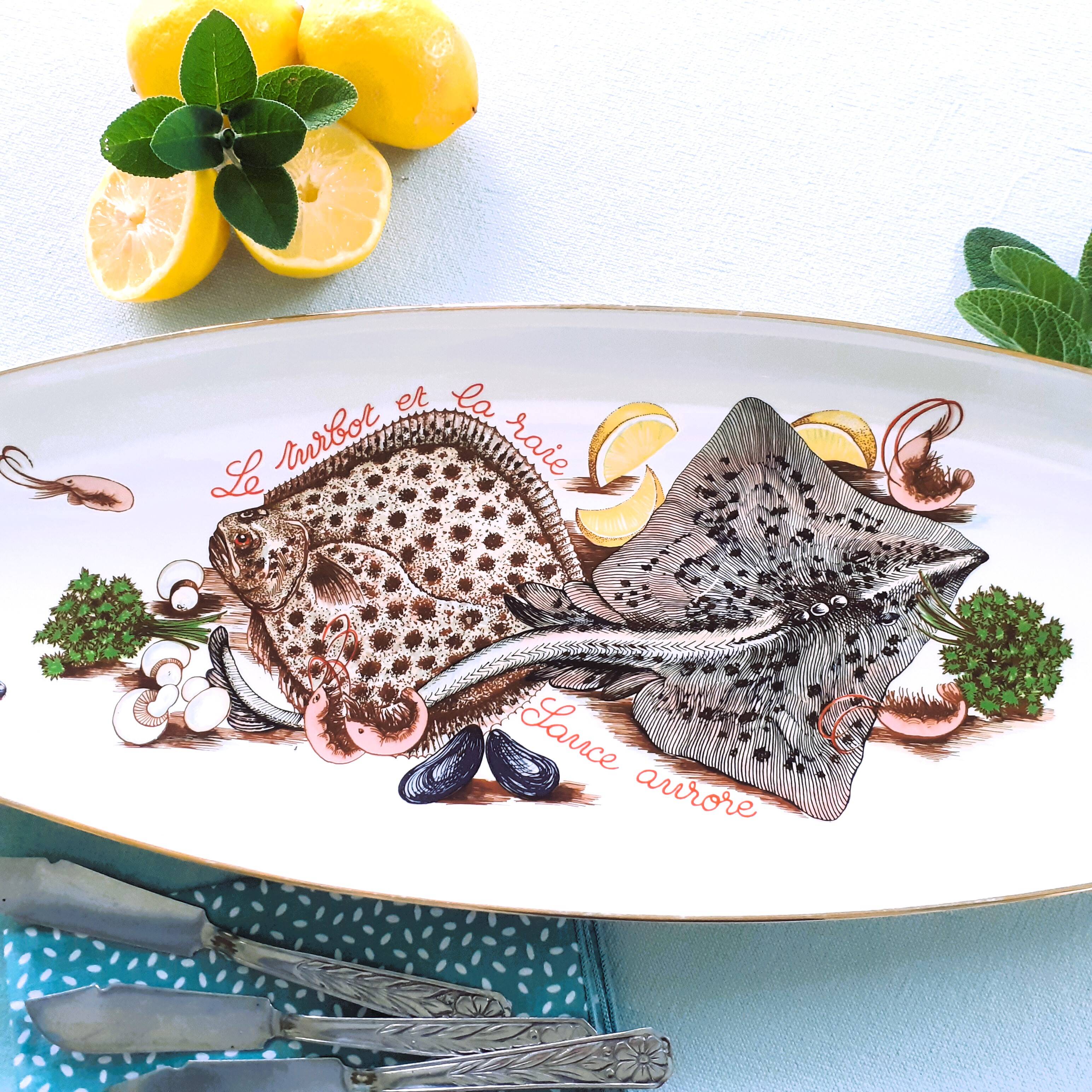 Extra Long, Fish Platter. Rare, Turbot and Skate, Fish Banquet Table Centerpiece.
