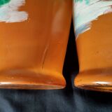 Ancien : paires de vase en verre pâte de verre orange peint