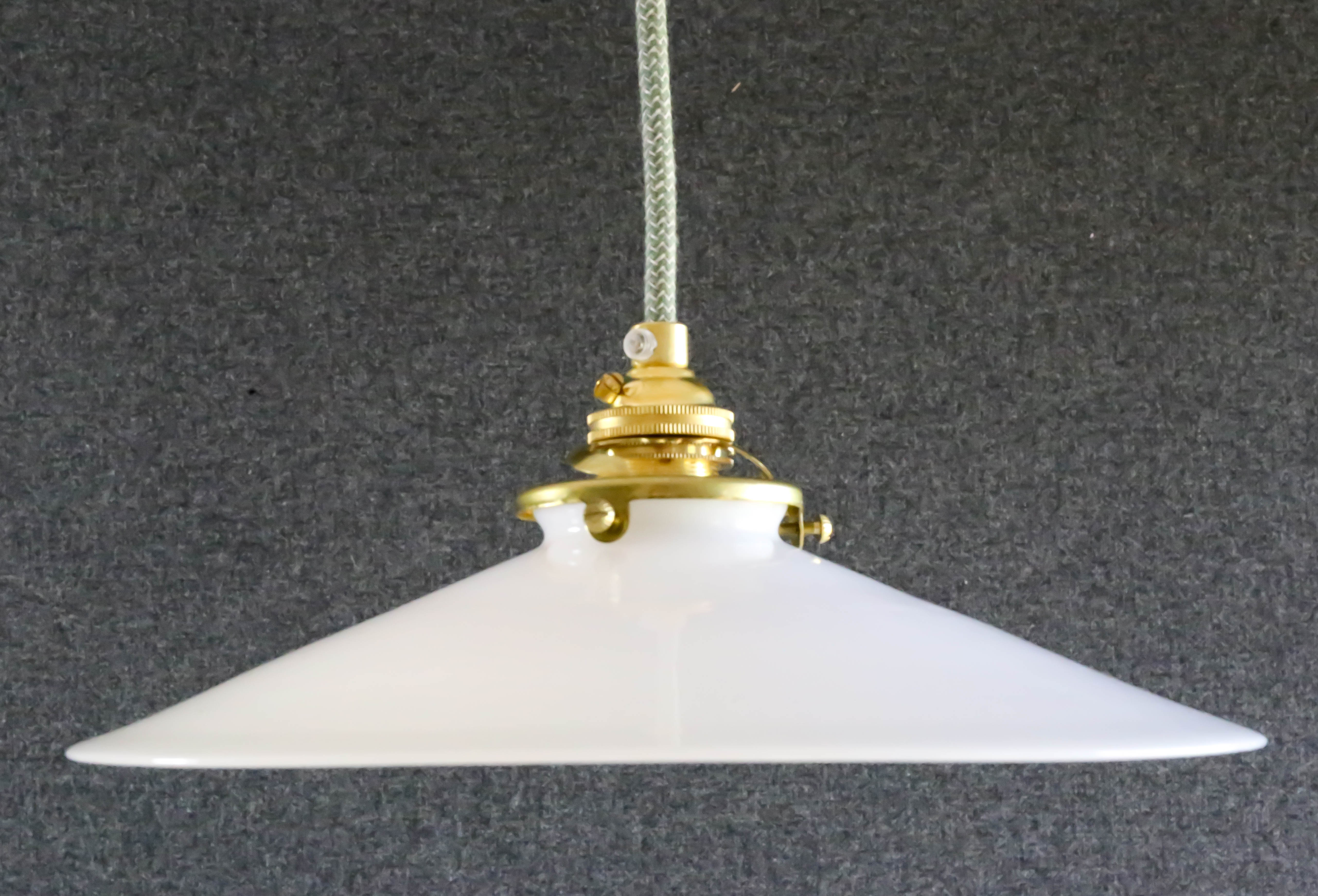 Smooth white opaline pendant lamp comes with a new cable and new brass socket