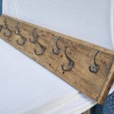 Teak coat rack with 10 double cast iron hooks