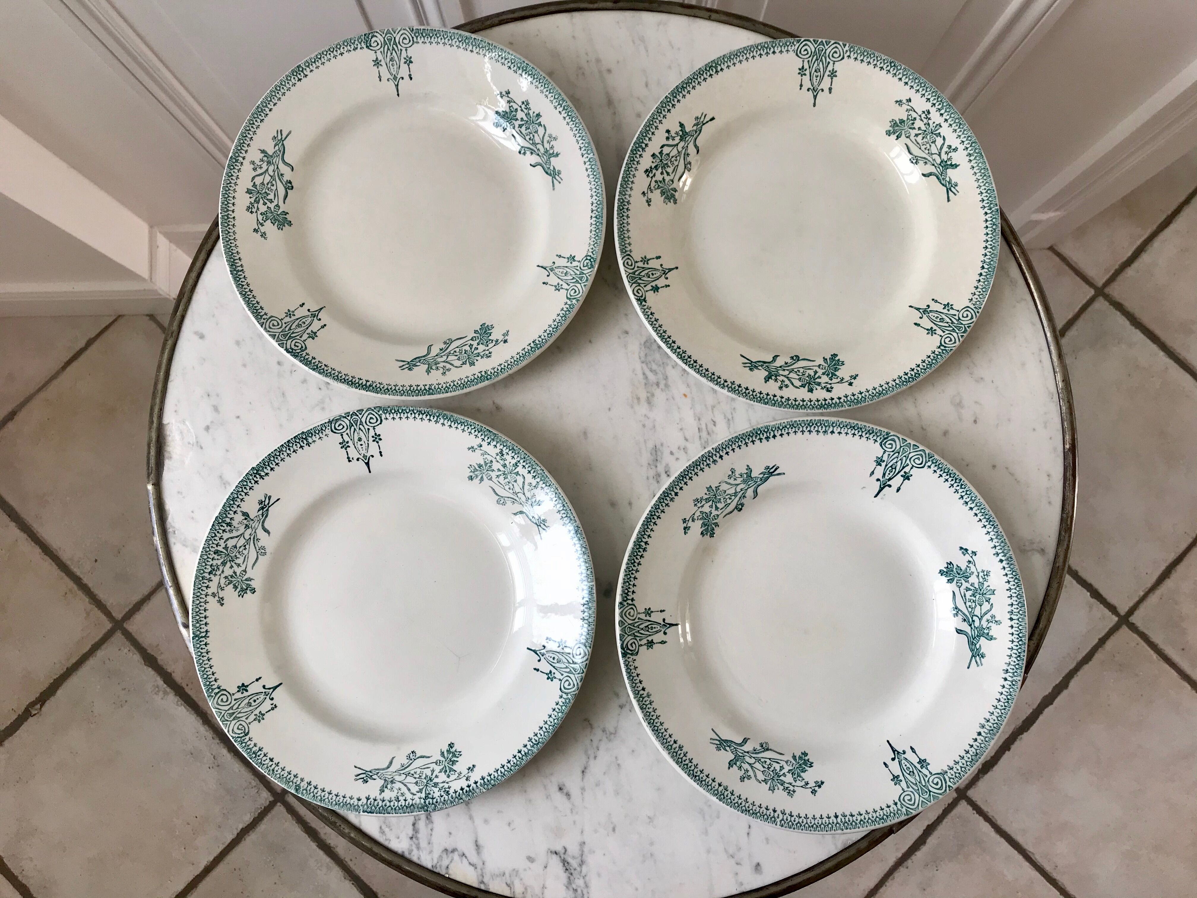 Set of 4 flat plates Terre de Fer Saint-Amand XIXth