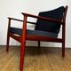 Fauteuil danois en teck et bouclette bleu