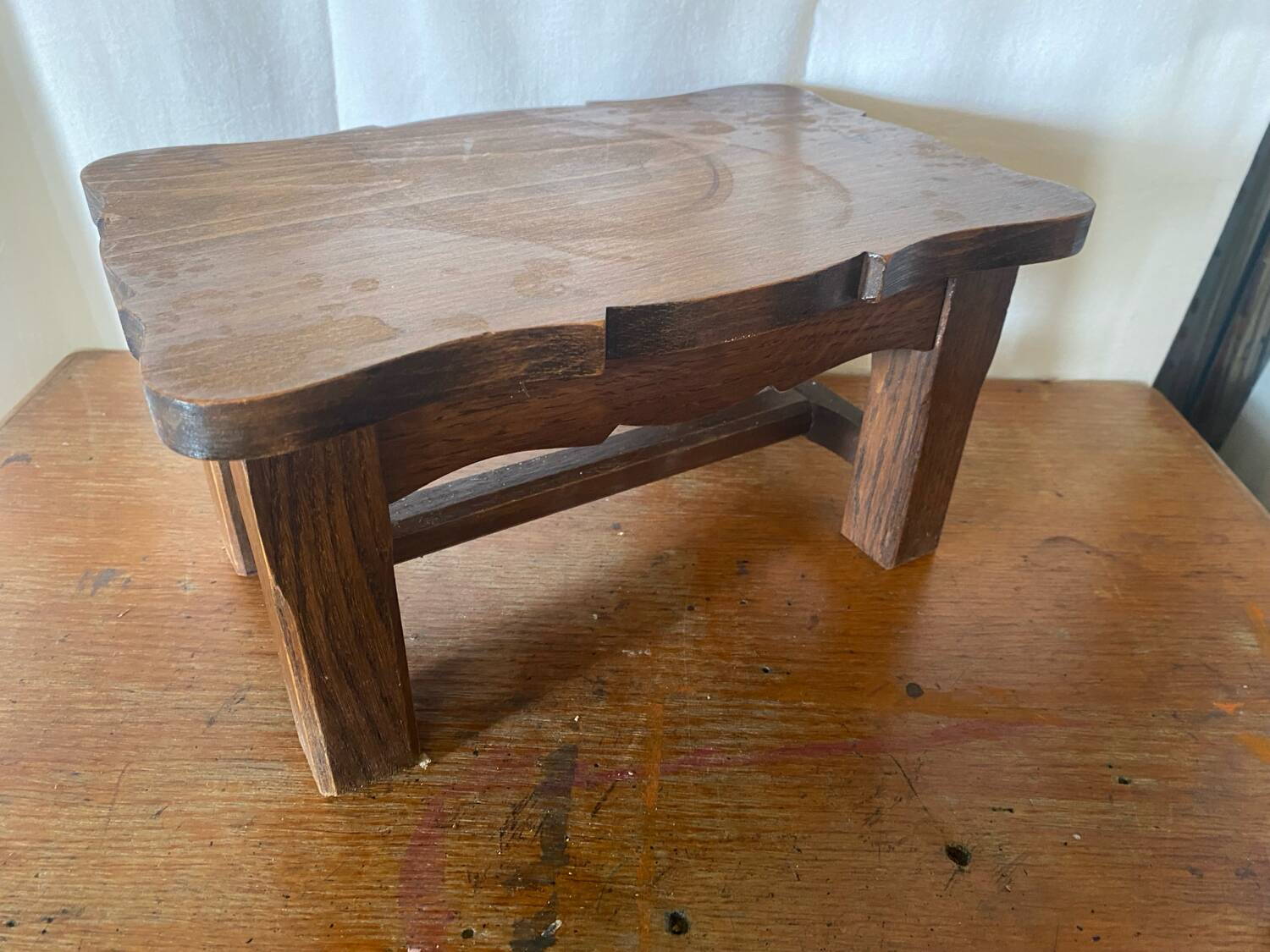 Antique Low Stool Vintage Wood Footrest