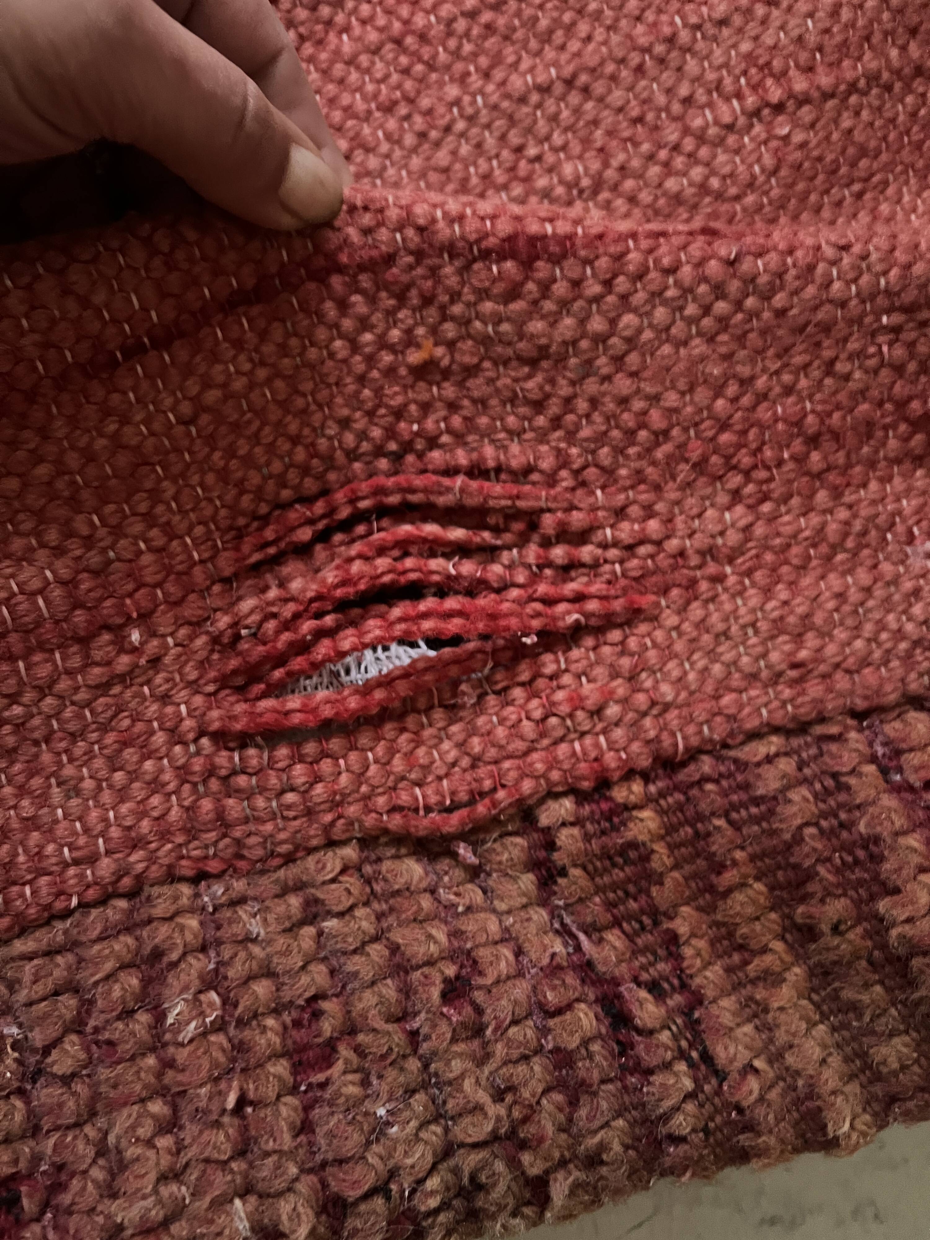 Vintage Berber pouf in handwoven wool